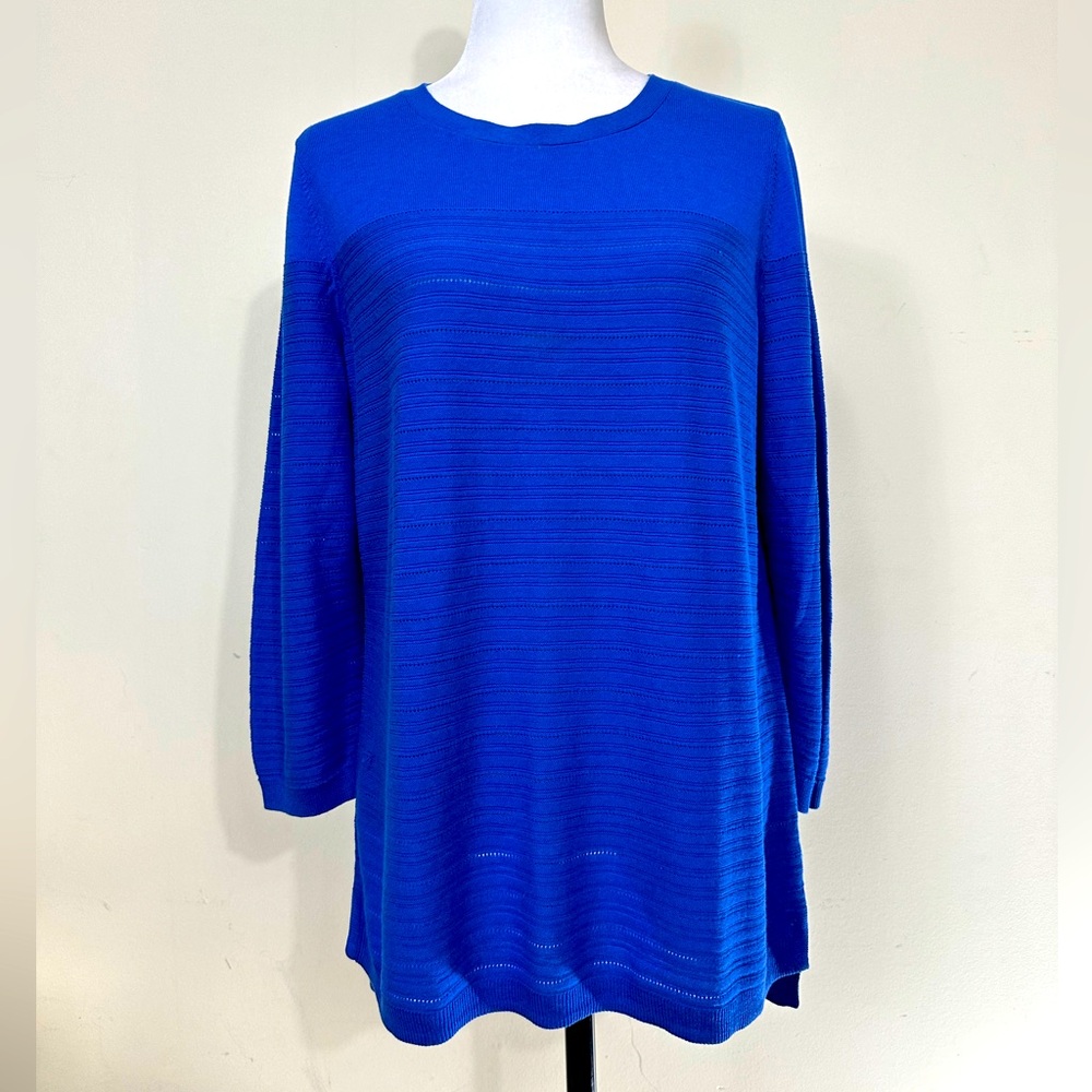 NWOT Talbots Tencel/Lyocell Mix Bright Blue Oversized Hi-Low Hem Pullover Top L